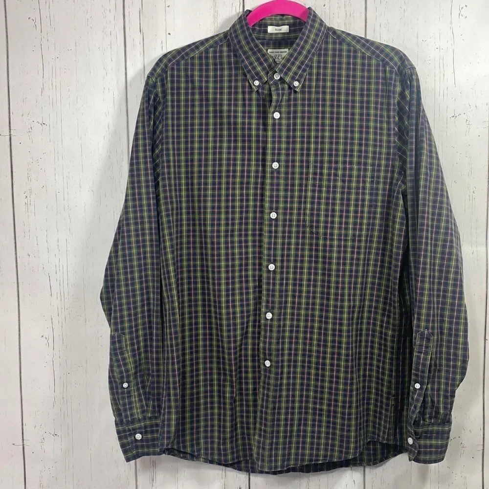 J Crew Mens Slim Fit Plaid Stretch Secret Wash Button Down Shirt